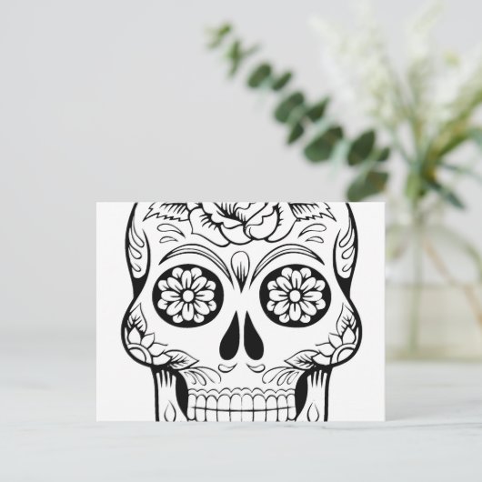 Skull zeichnend mit schwarzer Tinte in weißem Hint Postkarte (Stehend Vorderseite)