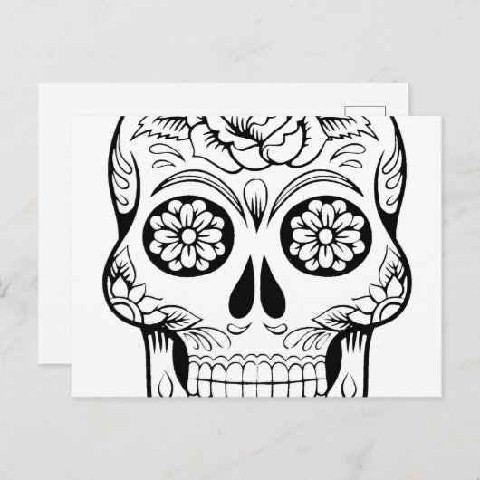 Skull zeichnend mit schwarzer Tinte in weißem Hint Postkarte (Vorne/Hinten)