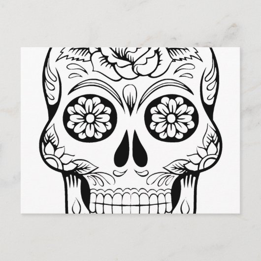 Skull zeichnend mit schwarzer Tinte in weißem Hint Postkarte (Vorderseite)