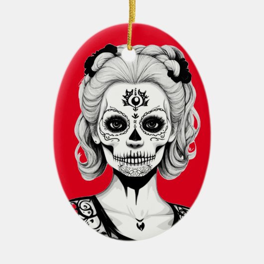 SKULLHEAD FRAU KERAMIK ORNAMENT (Vorne)