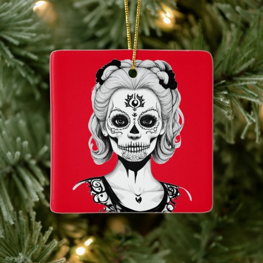 SKULLHEAD FRAU KERAMIKORNAMENT (Baum)