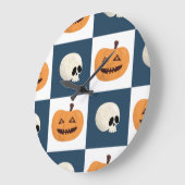 Skulls and Pumpkins Checks Große Wanduhr (Winkel)