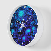 Skulls Assorted Blue Beängstigend Gothic Halloween Uhr (Winkel)