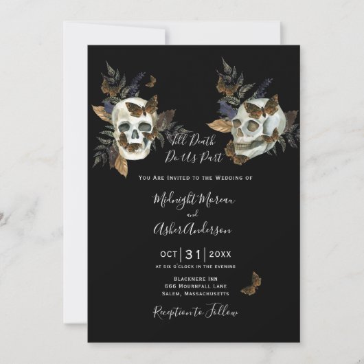 Skulls bis zum Tod tun uns TeilGotische Hochzeit Einladung (Vorderseite)