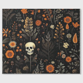 Skulls Blume und Grünes Schwarzes Halloween Geschenkpapier (Flach)