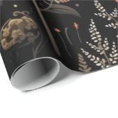 Skulls Blume und Grünes Schwarzes Halloween Geschenkpapier (Rolleneckpunkt)