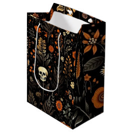 Skulls Blume und Grünes Schwarzes Halloween Mittlere Geschenktüte