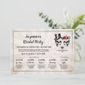 Skulls Brautparty Itinerary Bachelorette Rose Einladung (Stehend Vorderseite)