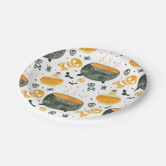 Skulls & Cauldrons Spooky-Halloween-Party Pappteller (Schrägansicht)