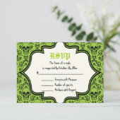 Skulls Damask Halloween Hochzeitskarte RSVP (Stehend Vorderseite)