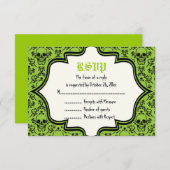 Skulls Damask Halloween Hochzeitskarte RSVP (Vorne/Hinten)