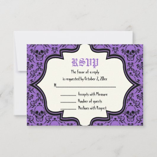 Skulls Damask Halloween Hochzeitskarte RSVP (Vorderseite)