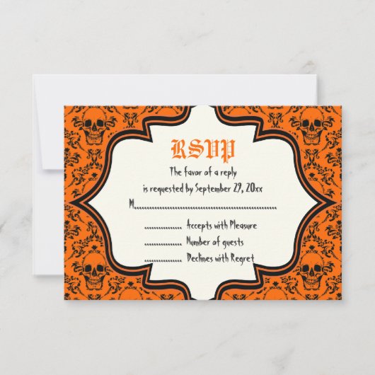 Skulls Damask Halloween Hochzeitskarte RSVP (Vorderseite)
