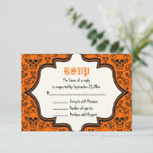 Skulls Damask Halloween Hochzeitskarte RSVP (Stehend Vorderseite)