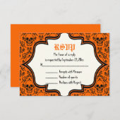 Skulls Damask Halloween Hochzeitskarte RSVP (Vorne/Hinten)