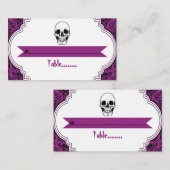 Skulls Damask lila, schwarze Hochzeitsstimmung Pla Platzkarte (Vorne/Hinten)