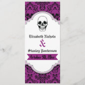 Skulls Damask lila, schwarzes Hochzeitsprogramm Programm (Vorderseite)