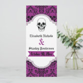 Skulls Damask lila, schwarzes Hochzeitsprogramm Programm (Stehend Vorderseite)
