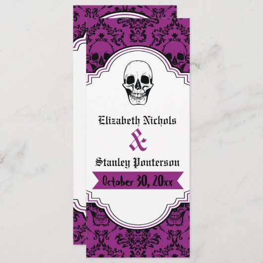 Skulls Damask lila, schwarzes Hochzeitsprogramm Programm (Vorne/Hinten)
