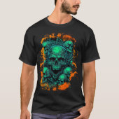 Skulls Flammen Beängstigend grüne Farbe Gothic Bik T-Shirt (Vorderseite)