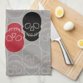 Skulls - Ghost Gray und Bone White Geschirrtuch (Viertel Falte)