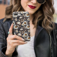 Skulls Gothic Daisy Blume Pattern
