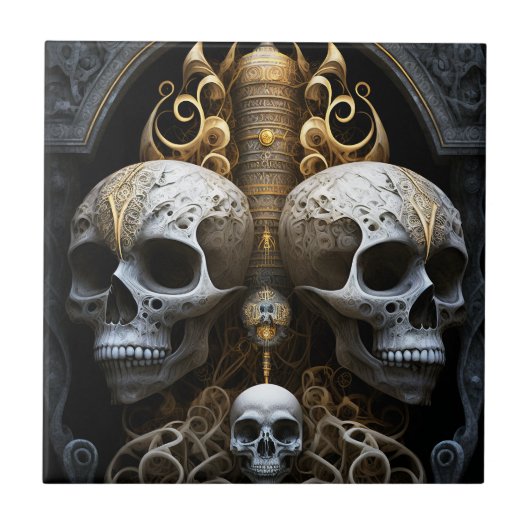 Skulls Gothic Horror Goth Surreal Art Fliese (Vorderseite)