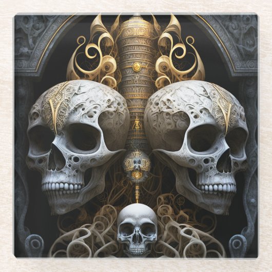 Skulls Gothic Horror Goth Surreal Art Glasuntersetzer (Vorderseite)