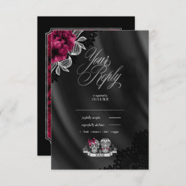 Skulls Gothic Wedding Burgundy ID866 RSVP Karte