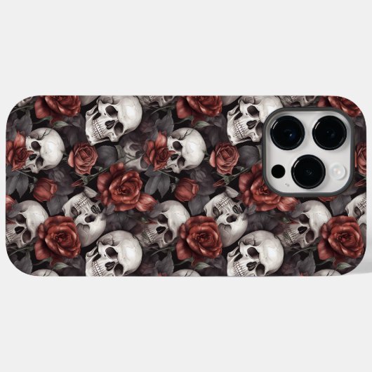 Skulls Gotische Rote Rose Muster Case-Mate iPhone Hülle (Rückseite (Horizontal))