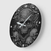 Skulls Gray Black Beängstigend Biker Gothic Hallow Große Wanduhr (Winkel)