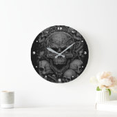 Skulls Gray Black Beängstigend Biker Gothic Hallow Große Wanduhr (Zuhause)