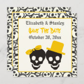 Skulls Halloween gelbe Hochzeit Save the Date (Vorne/Hinten)