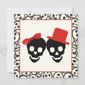 Skulls Halloween Rote Schwarze Hochzeit Einladung (Rückseite)