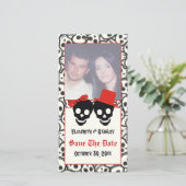 Skulls Halloween rote schwarze Hochzeit Save the D Save The Date (Stehend Vorderseite)