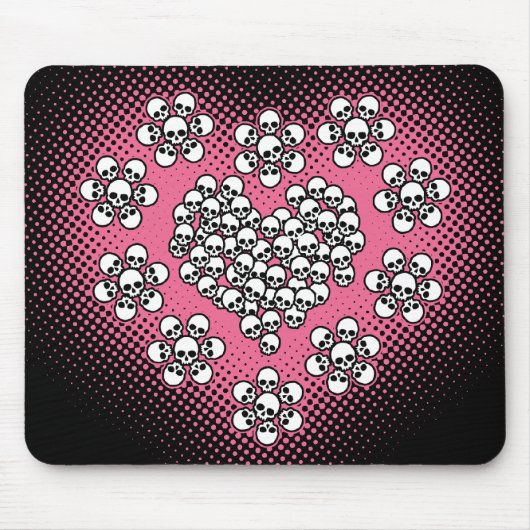 Skulls Herz und Blume Mousepad (Vorne)