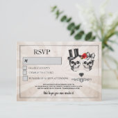 Skulls Hochzeit RSVP Skull Rose Rustikale Karten (Stehend Vorderseite)
