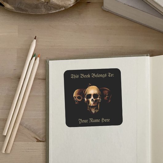 Skulls Human Black Buchzeichen Quadratischer Aufkleber