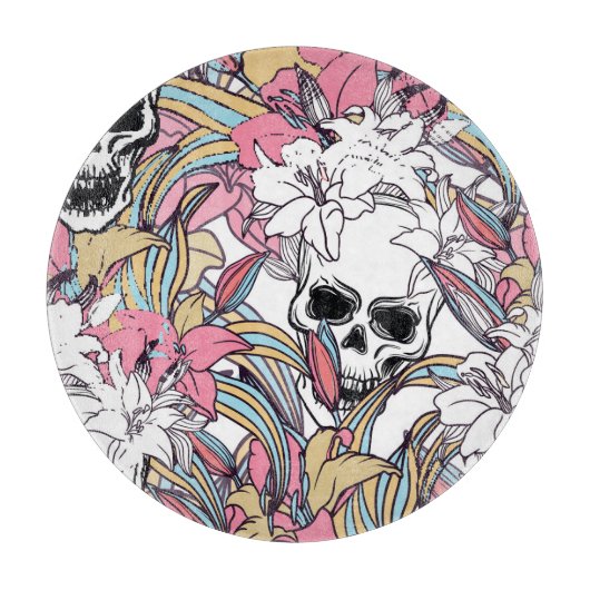 Skulls Lily Blume: Boho Vintag. Schneidebrett (Vorderseite)