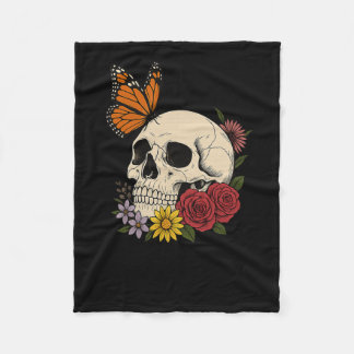 Skulls Monarch Butterfly Flowers Halloween Men Wom Fleecedecke