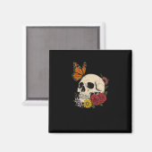 Skulls Monarch Butterfly Flowers Halloween Men Wom Magnet (Vorderseite/Rückseite)