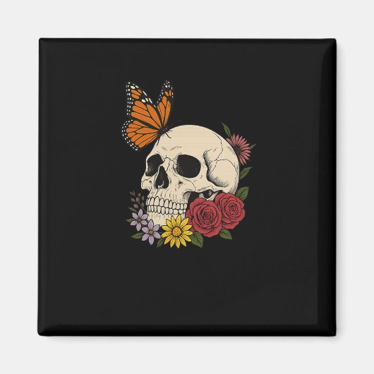 Skulls Monarch Butterfly Flowers Halloween Men Wom Magnet (Vorne)