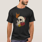 Skulls Monarch Butterfly Flowers Halloween Men Wom T-Shirt (Vorderseite)