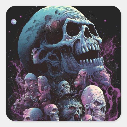 Skulls Monsters Horror Art Quadratischer Aufkleber (Vorderseite)