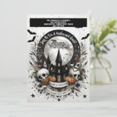 Skulls Pumpkin Spuk House Halloween Bash Gothic Einladung (Stehend Vorderseite)