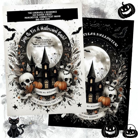 Skulls Pumpkin Spuk House Halloween Bash Gothic Einladung