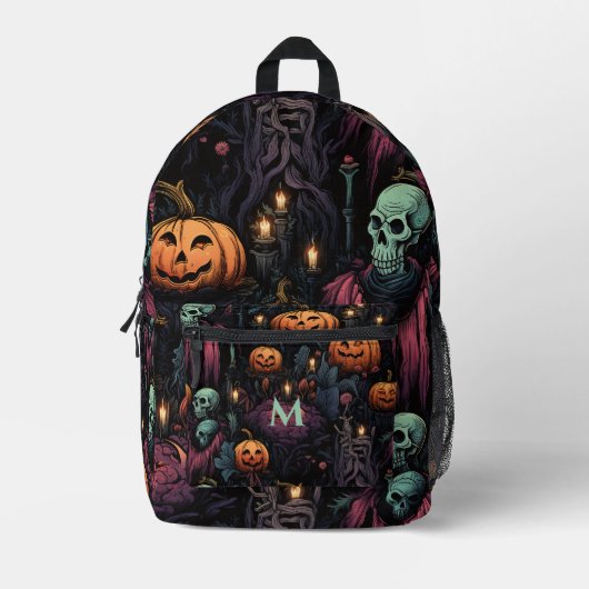 Skulls Pumpkins Black Gothic Bedruckter Rucksack (Vorderseite)