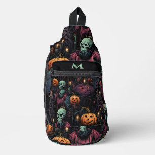 Skulls Pumpkins Black Gothic Crossbody Bag