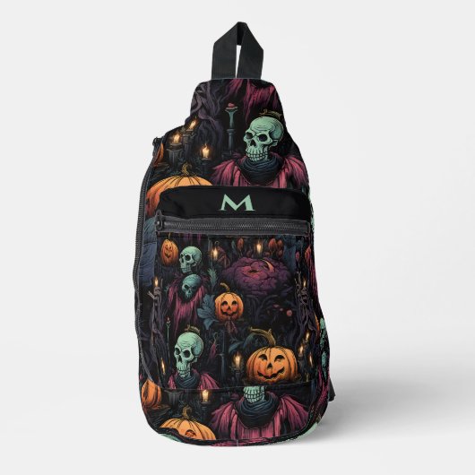 Skulls Pumpkins Black Gothic Crossbody Bag (Vorderseite)