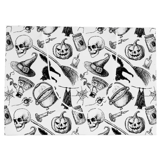 Skulls Pumpkins Broomsticks Bats Halloween Große Geschenktüte (Rückseite)